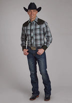 Roper 2105 Fancy Yoke Plaid (Grey) - Men's Western Shirt
