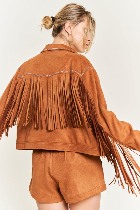 Jade by Jane Studded Fringe Faux Suede Jacket