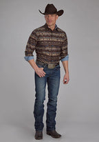 Roper 2175 Distressed Aztec Print (Brown) - Men's Western Shirt