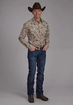 Roper 2116 Brushstroke Cowboys Print (Brown) - Men's Western Shirt