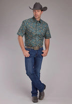 Roper 2382 Dusk Paisley (Blue) - Men's Short Sleeve Shirt