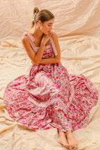 SO ME | Floral Ruffled Maxi Dress with Adjustable Ribbon Tie Straps