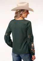 Roper 1792 Poly Crepe (Grey) - Women's Western Blouse
