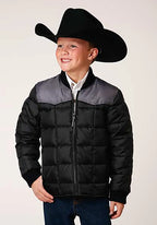 Roper Boy's Polyfill Puffer Coat (Black/Grey) - Children's Jacket