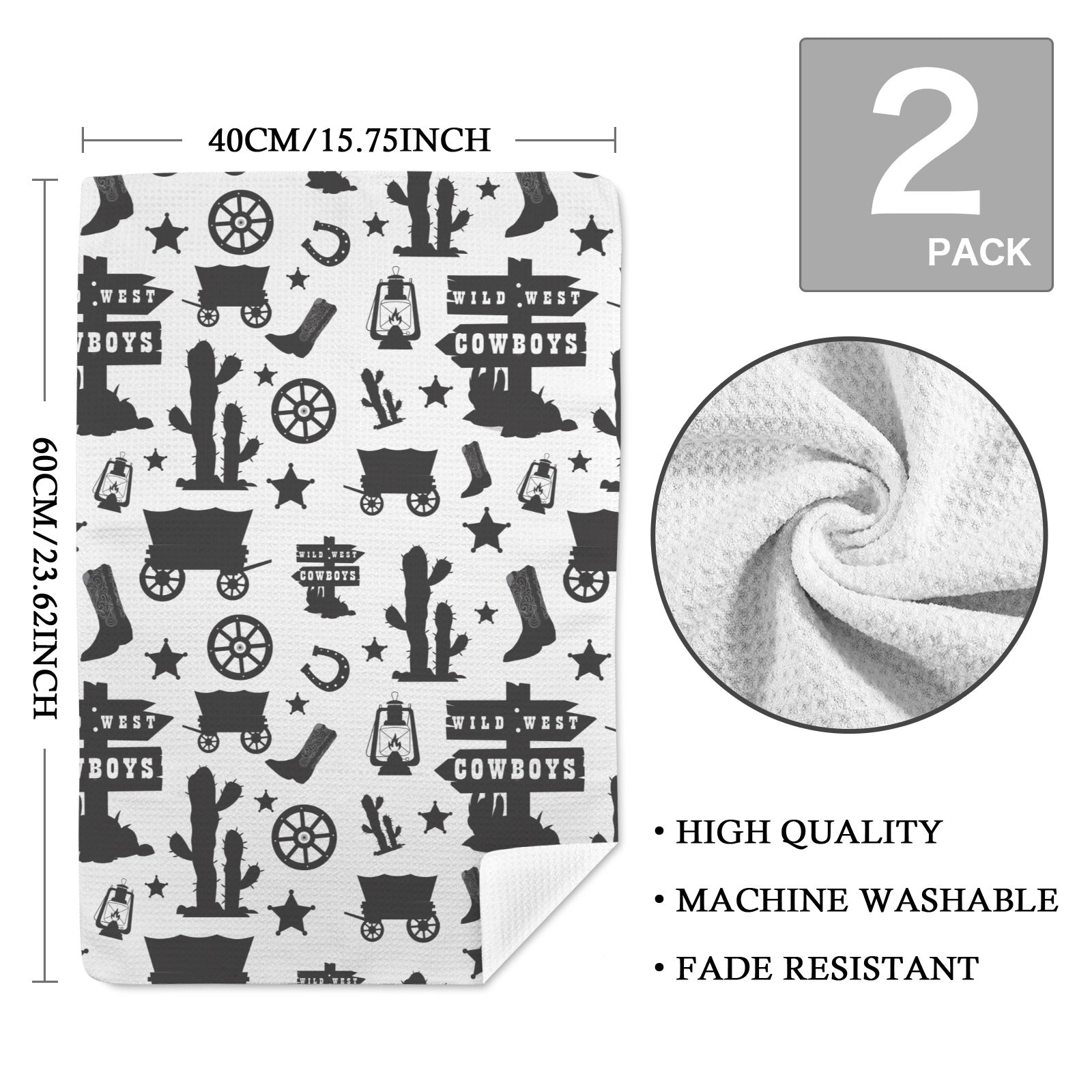 Wild West Cowboys Set of 2 Dish Towels Made in America