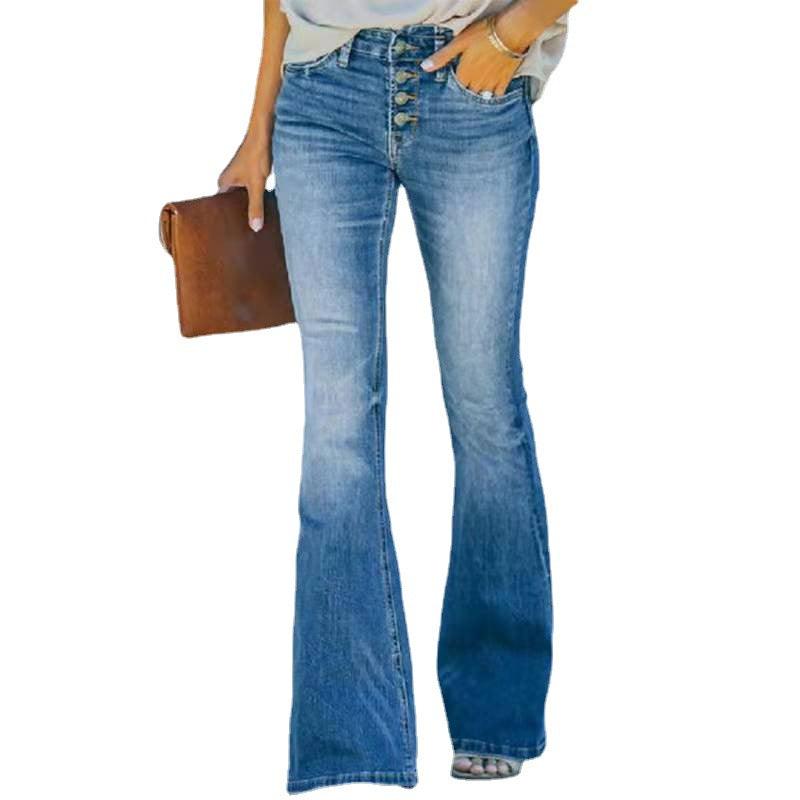 High Waist Designer Stretch Jeans – Trendy Flared Denim for Cowgirls