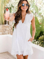 Women's Country Lace Jacquard Hollow V-Neck Dress