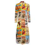 Baha Ranch Vintage Rodeo Poster Button-Up Long Sleeve Shirt Duster Dress