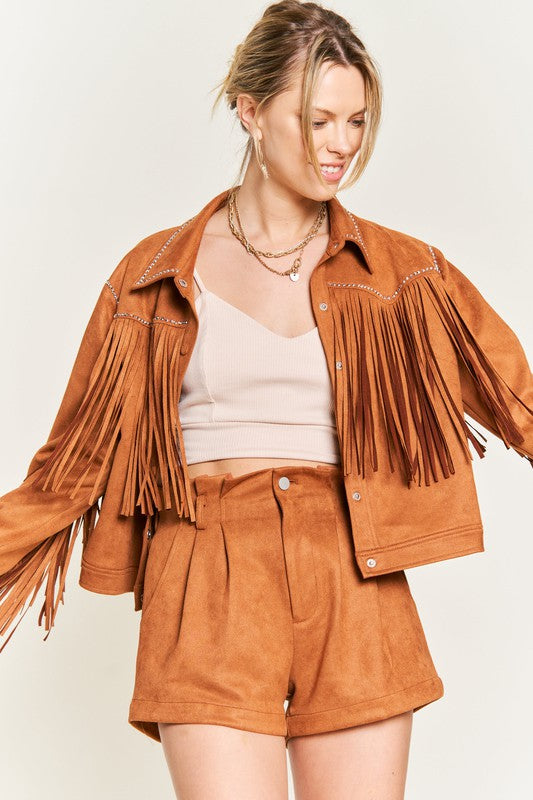 Jade by Jane Studded Fringe Faux Suede Jacket