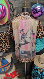 Baha Ranch Retro Pop Western Leopard Cowgirl Satin Pajamas