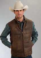 Stetson Suede Puffer Vest (Brown) - Men's Leather Vest