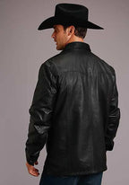 Stetson Leather Western Shirt Jacket (Black) - Men's Leather Jacket