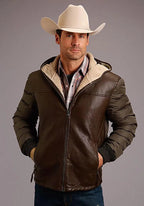 Stetson Novelty Solid Hooded Jacket (Brown) - Men's Leather Jacket
