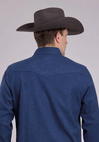 Stetson 2473 Heather Flannel (Navy) - Men's Western Shirt