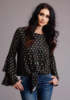 Stetson 00442 Horse Polkadot Bell Sleeves (Black) - Women's Blouse