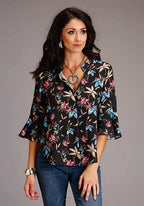 Stetson 00897 Feather Floral Rounded (Black) - Women's Blouse