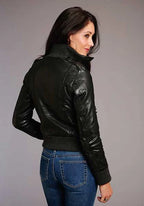 Stetson Novelty Solid Smooth Buttoned (Black) - Women's Lamb Leather Jacket