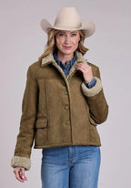 Stetson Cropped Shearling Lined (Brown) - Women's Suede Leather Jacket