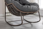 Outdoor Rattan Rocking Chair,Padded Cushion Rocker Recliner Chair Outdoor for Front Porch, Living Room, Patio, Garden, Grey