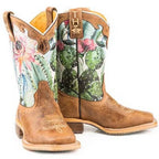 Tin Haul Cactilicious / Raised To be Sharp Sole (White) - Little Kids/Big Kids Leather Cowgirl Boots