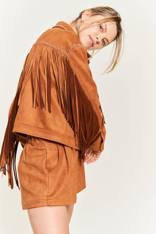 Jade by Jane Studded Fringe Faux Suede Jacket