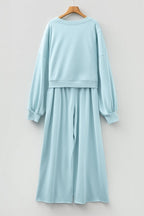 Solid Puff Sleeve Top and Drawstring Pants Set