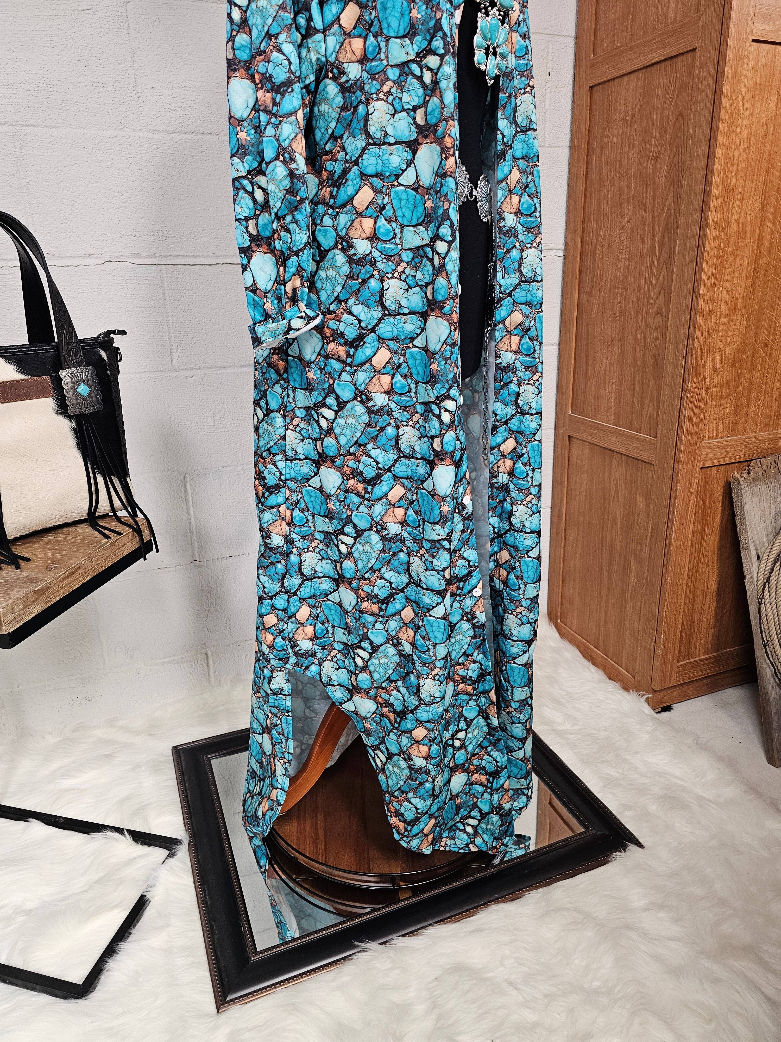 Baha Ranch All Turquoise Long Duster Dress