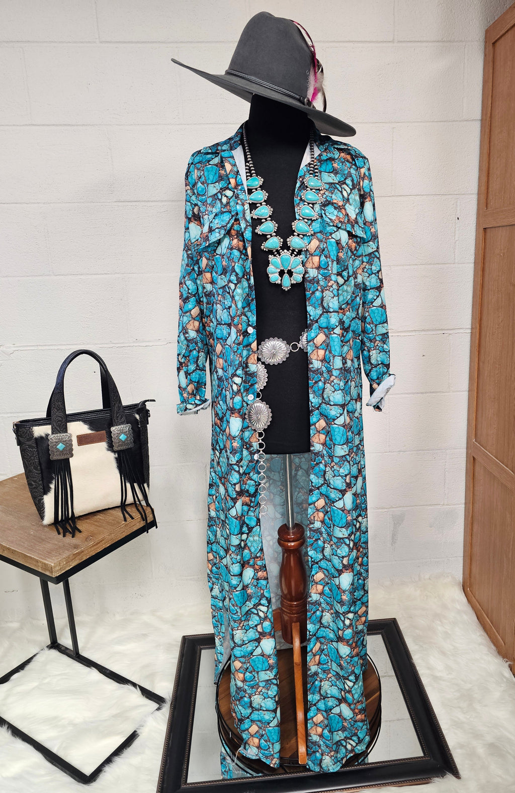 Baha Ranch All Turquoise Long Duster Dress