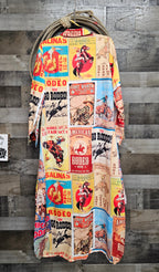 Baha Ranch Vintage Rodeo Poster Button-Up Long Sleeve Shirt Duster Dress
