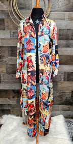 Baha Ranch Cowboy Collage Western Shirt Dress Duster