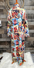 Baha Ranch Cowboy Collage Western Shirt Dress Duster