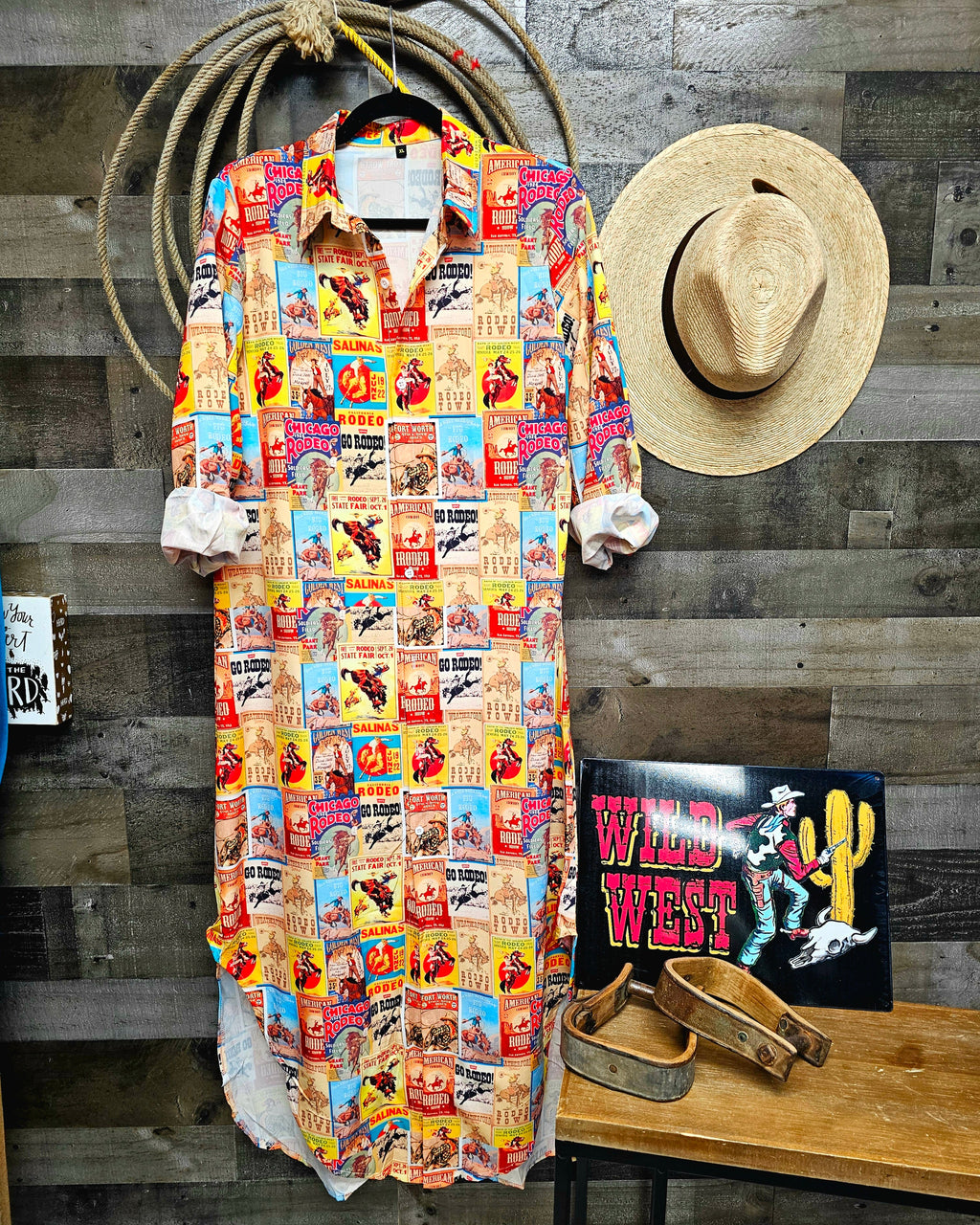 Baha Ranch Vintage Rodeo Poster Western Duster Dress