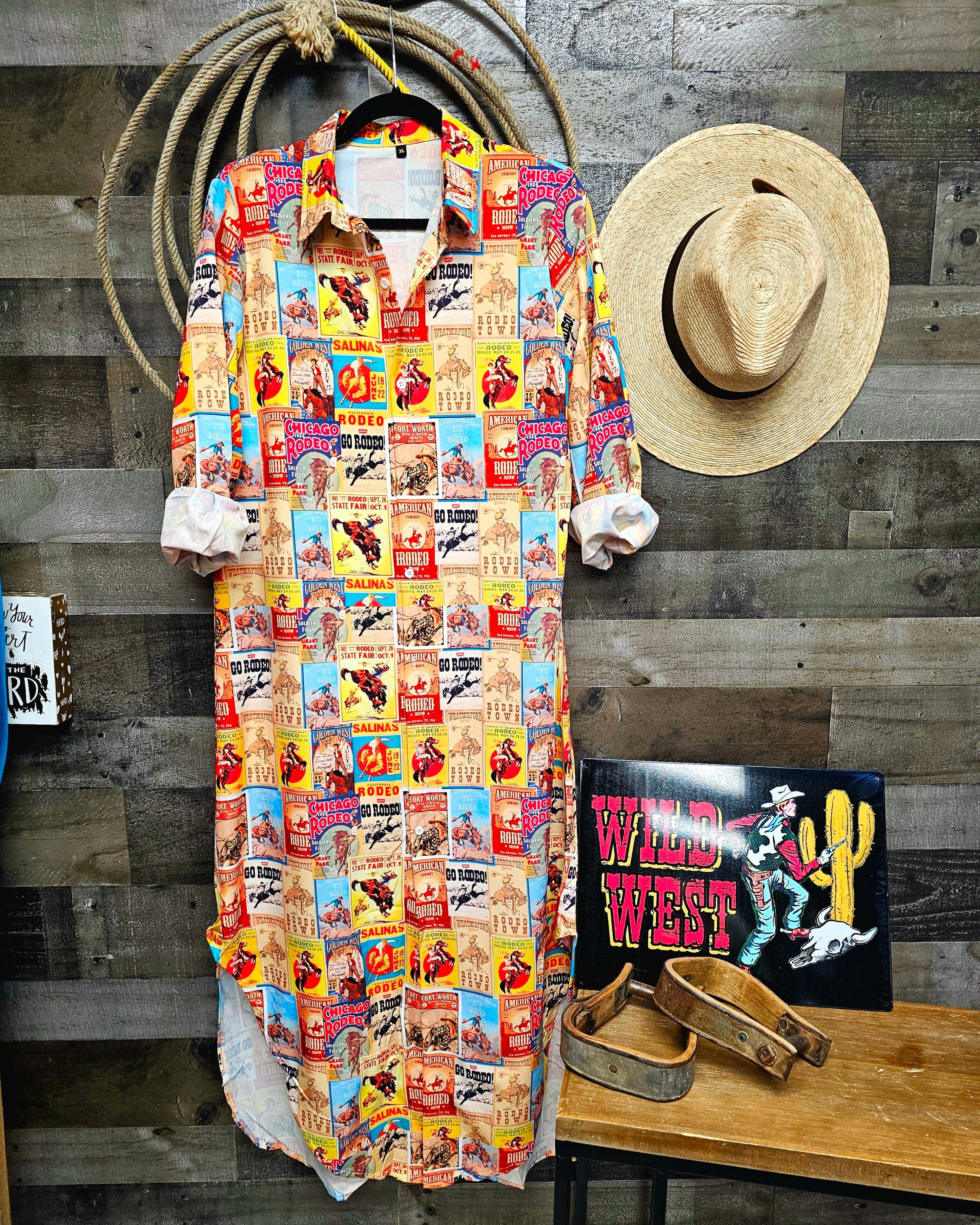 Baha Ranch Vintage Rodeo Poster Western Duster Dress
