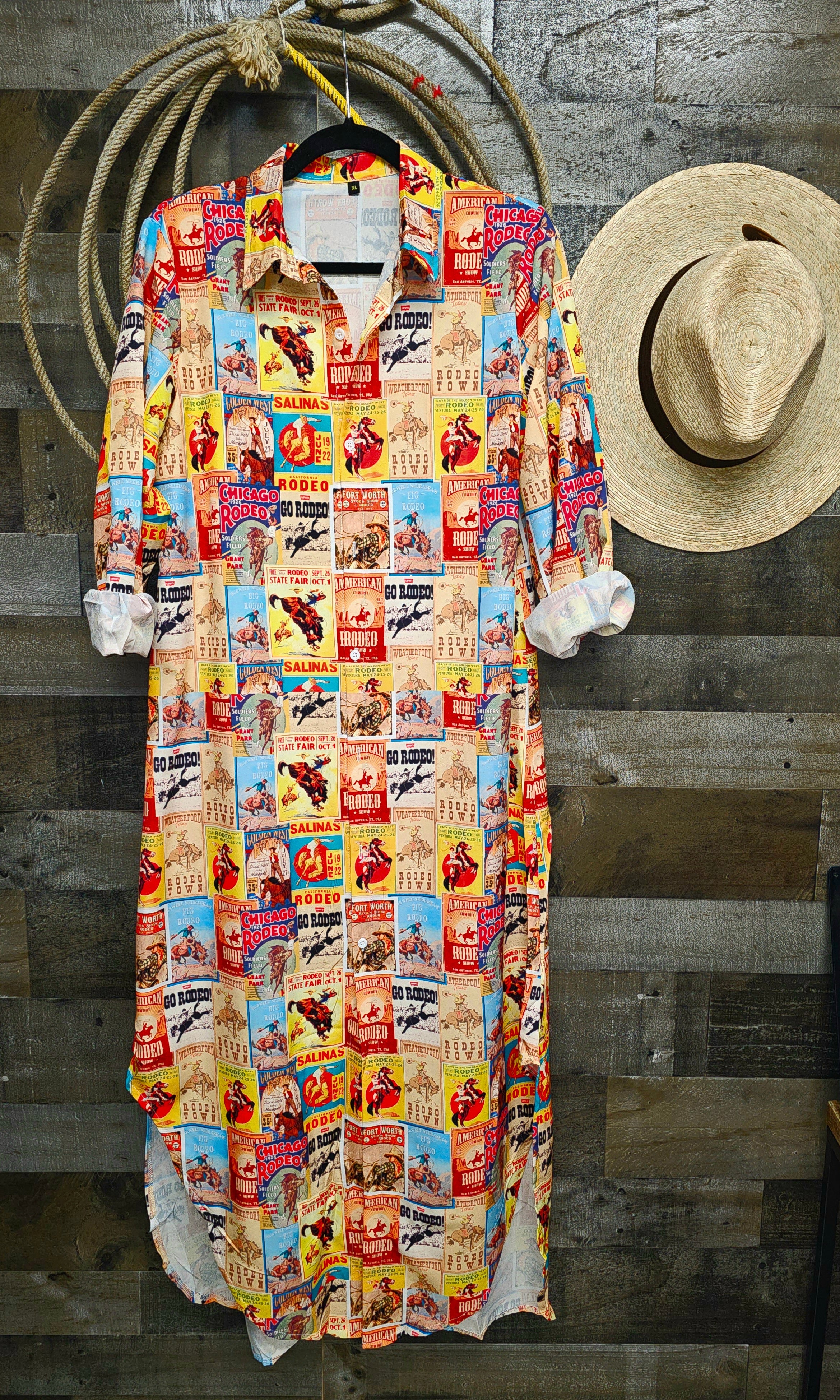 Baha Ranch Vintage Rodeo Poster Western Duster Dress