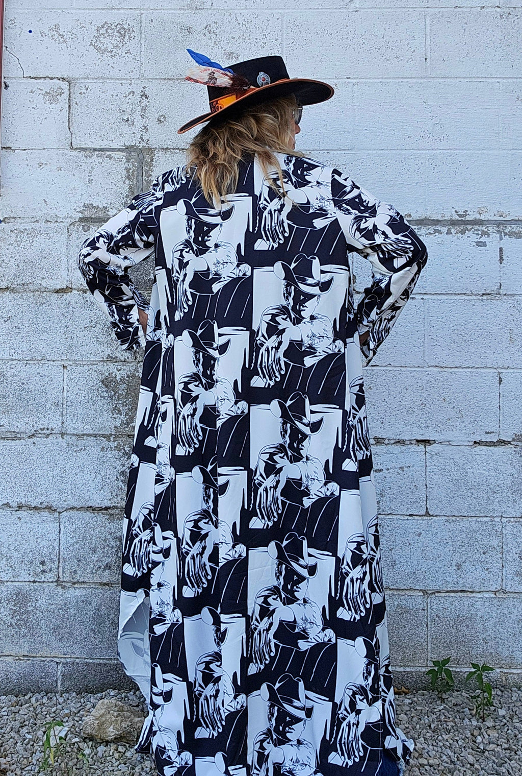 Baha Ranch Black White Cowboy Western Duster Dress