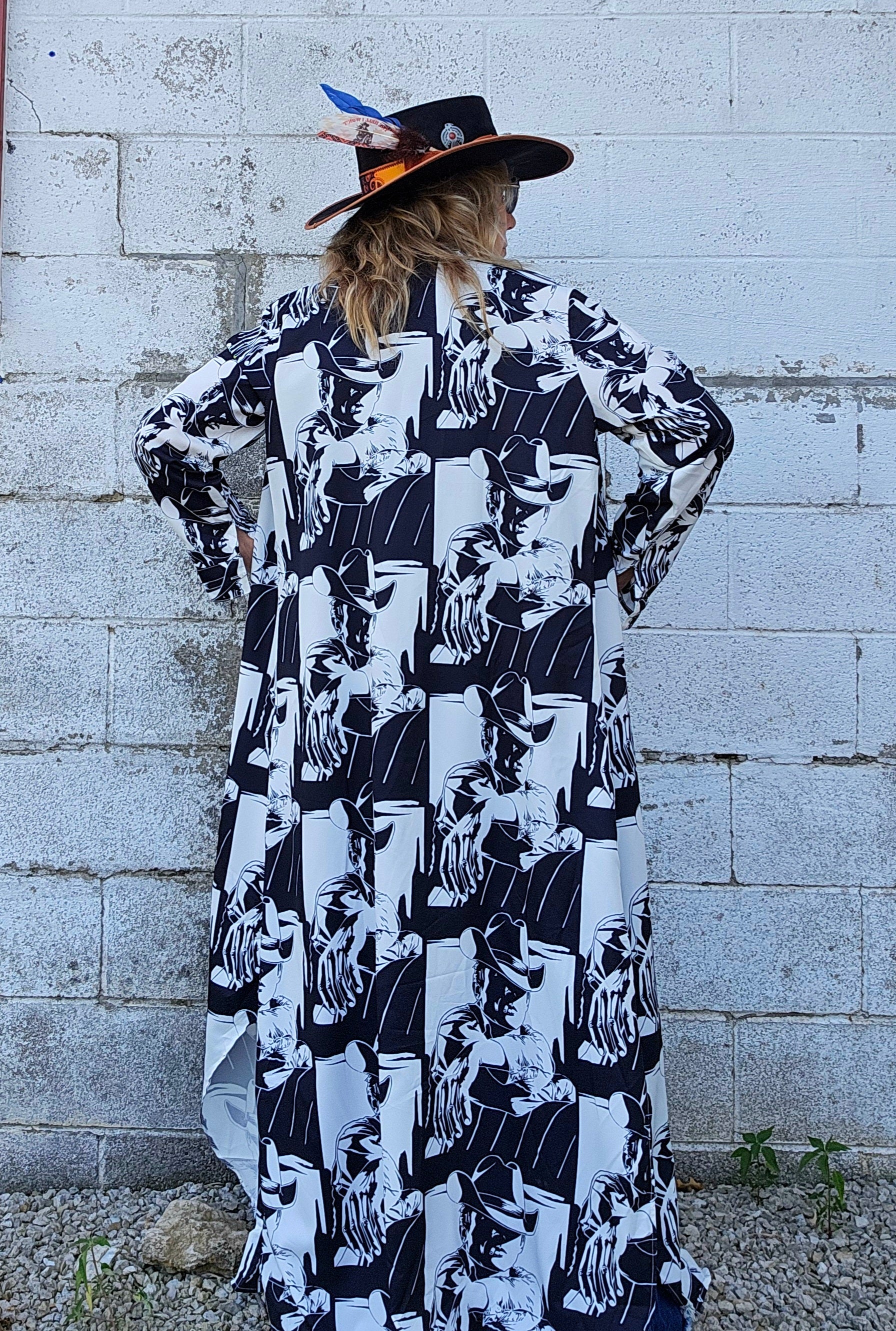 Baha Ranch Black White Cowboy Western Duster Dress