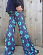 Baha Ranch Charcoal Turquoise Aztec Flare Pants