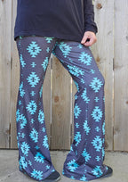 Baha Ranch Charcoal Turquoise Aztec Flare Pants