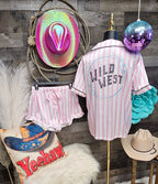 Baha Ranch Retro Pop Western Wild West Pink Pin Stripe Satin Pajamas