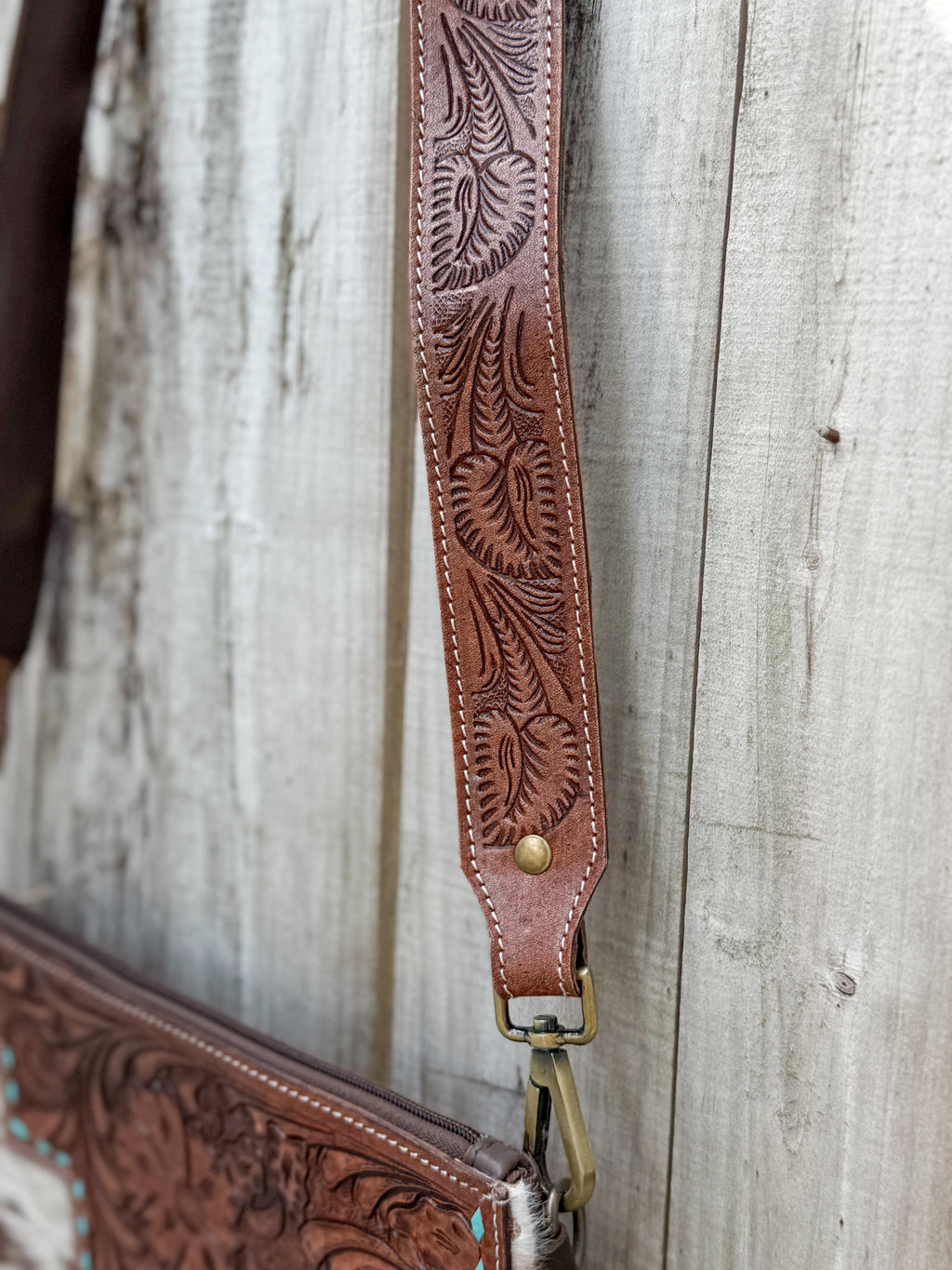 Southwestern Cowhide Fringe Crossbody Bag | Tooled Leather Western Purse