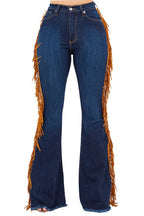 GJG Denim Fringe Bell Bottom in Dark Blue