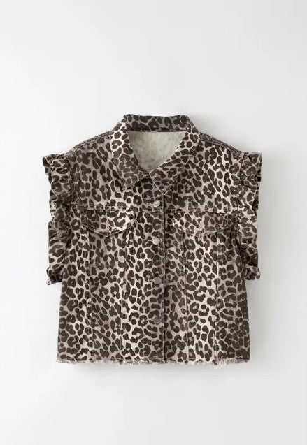 Miss Sparkling |Short Sleeve Ruffle Denim Vest