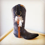 Boho Western Boot Bling Charm w/Leather Fringe