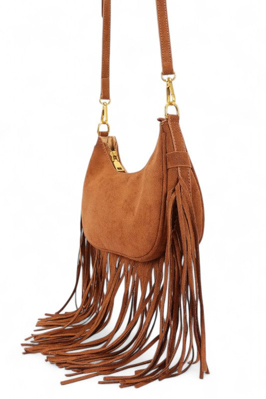 Boho Fringe Crossbody Bag – Faux Suede Festival Handbag