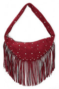 Boho Fringe Faux Suede Hobo Bag – Studded Fashion Handbag