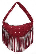 Boho Fringe Faux Suede Hobo Bag – Studded Fashion Handbag