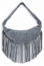 Boho Fringe Faux Suede Hobo Bag – Studded Fashion Handbag