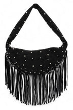 Boho Fringe Faux Suede Hobo Bag – Studded Fashion Handbag