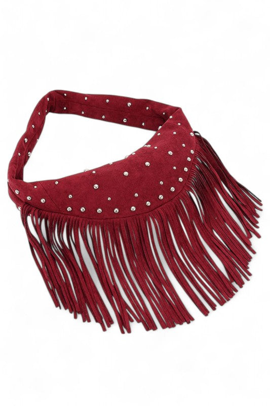 Boho Fringe Faux Suede Hobo Bag – Studded Fashion Handbag