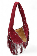 Boho Fringe Faux Suede Hobo Bag – Studded Fashion Handbag